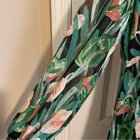 Fore Floral Print Long Sleeve Maxi Dress Green Pink Size Small - Picture 4 of 8